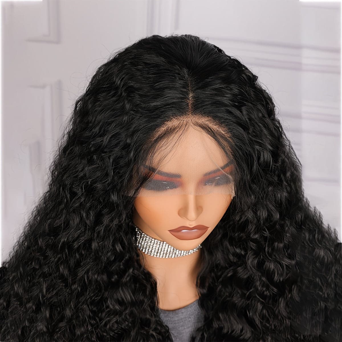 Black Long Curly Wig Synthetic Lace Wig - Black / 22inch - Thumbnail 6