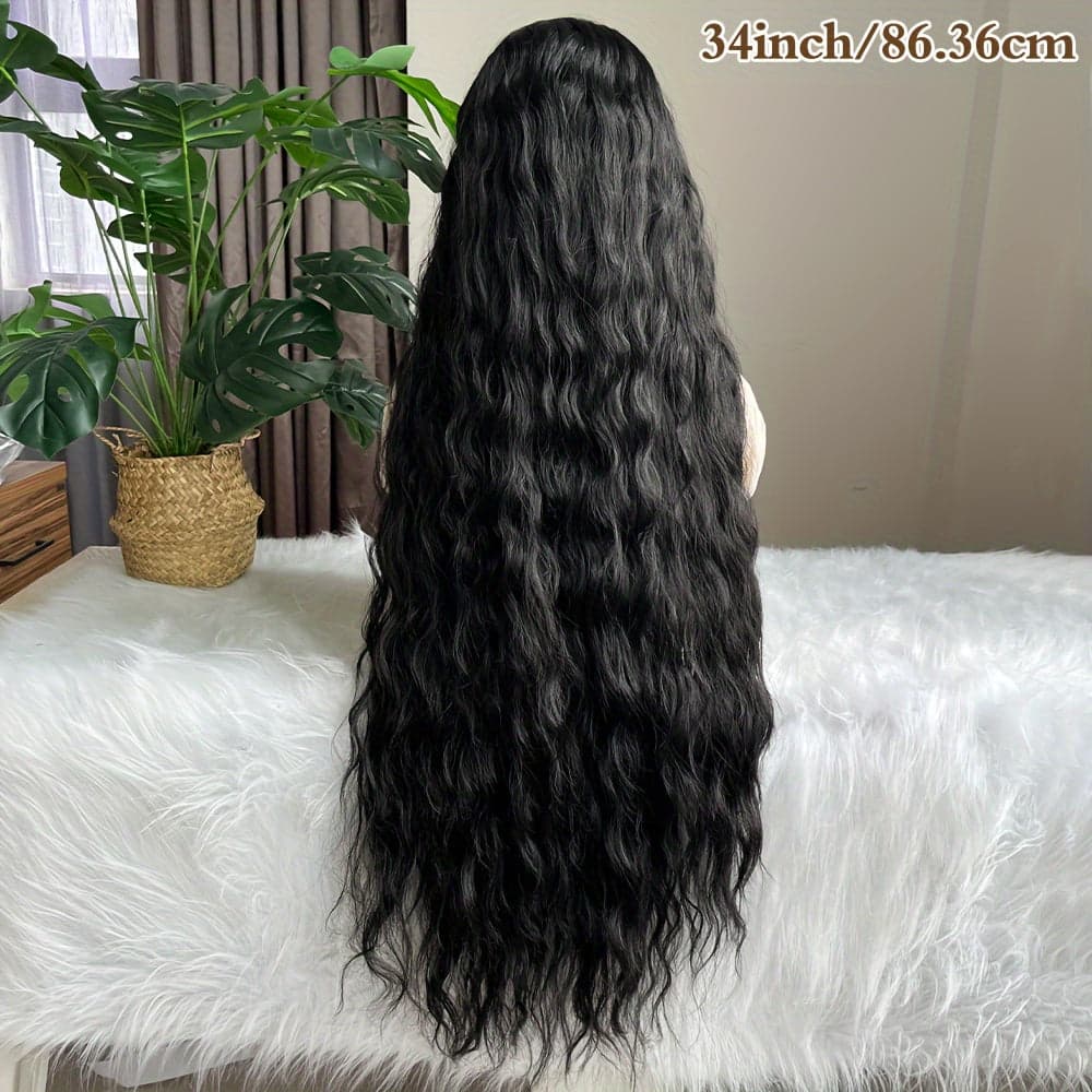 34inch Long Loose Curly Wig Honey Brown Synthetic Wig 13×6 Lace Wig Free Part Lace Frontal Wig Pre-Stretched Black Wavy Hair Replacement For Women Girls High Temperature Fiber For Daily Wear - Style4 / 34inch - Thumbnail 7