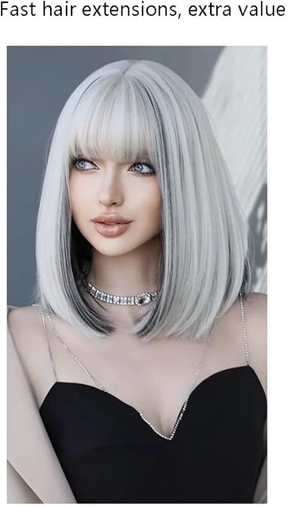 Gray Black Bob Full Wig - Thumbnail 2