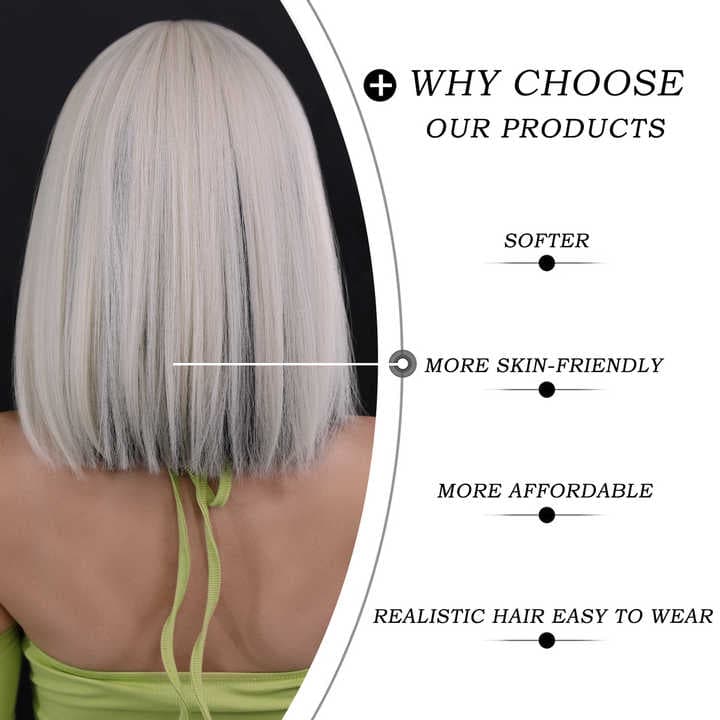 Gray Black Bob Full Wig - Thumbnail 4
