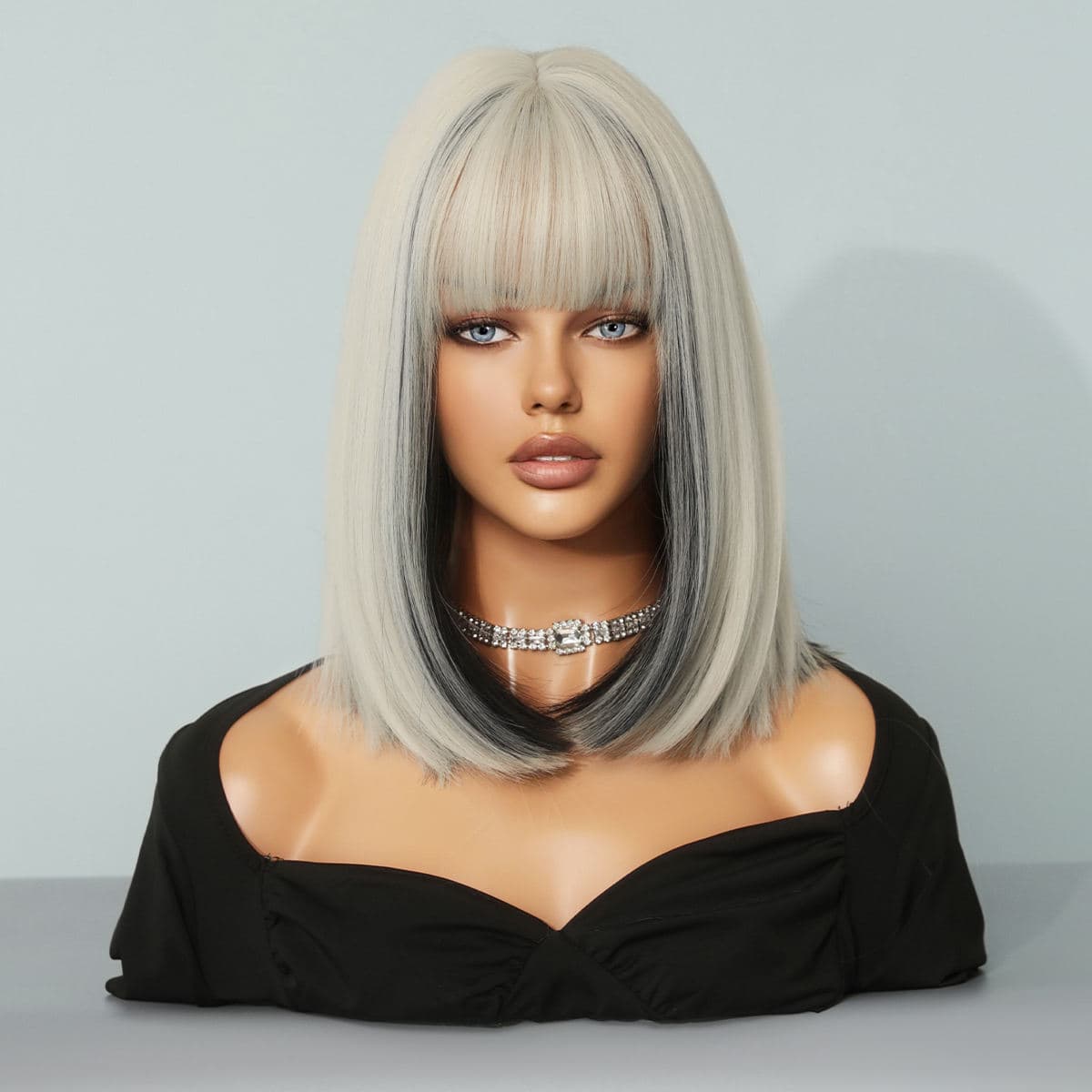 Gray Black Bob Full Wig - Thumbnail 3