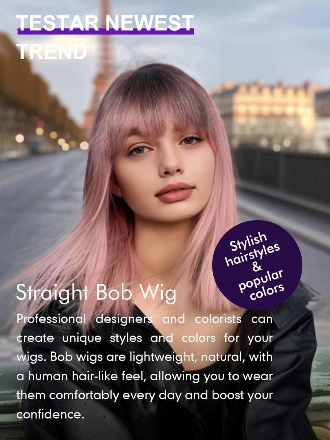 Bob Pink Beauty Full Wig - Thumbnail 2