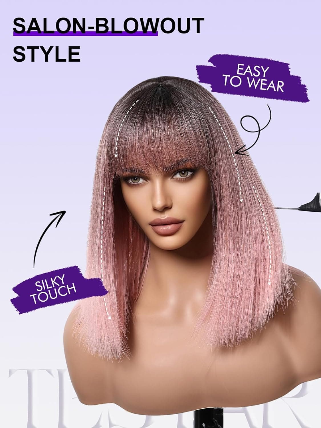 Bob Pink Beauty Full Wig - Thumbnail 4