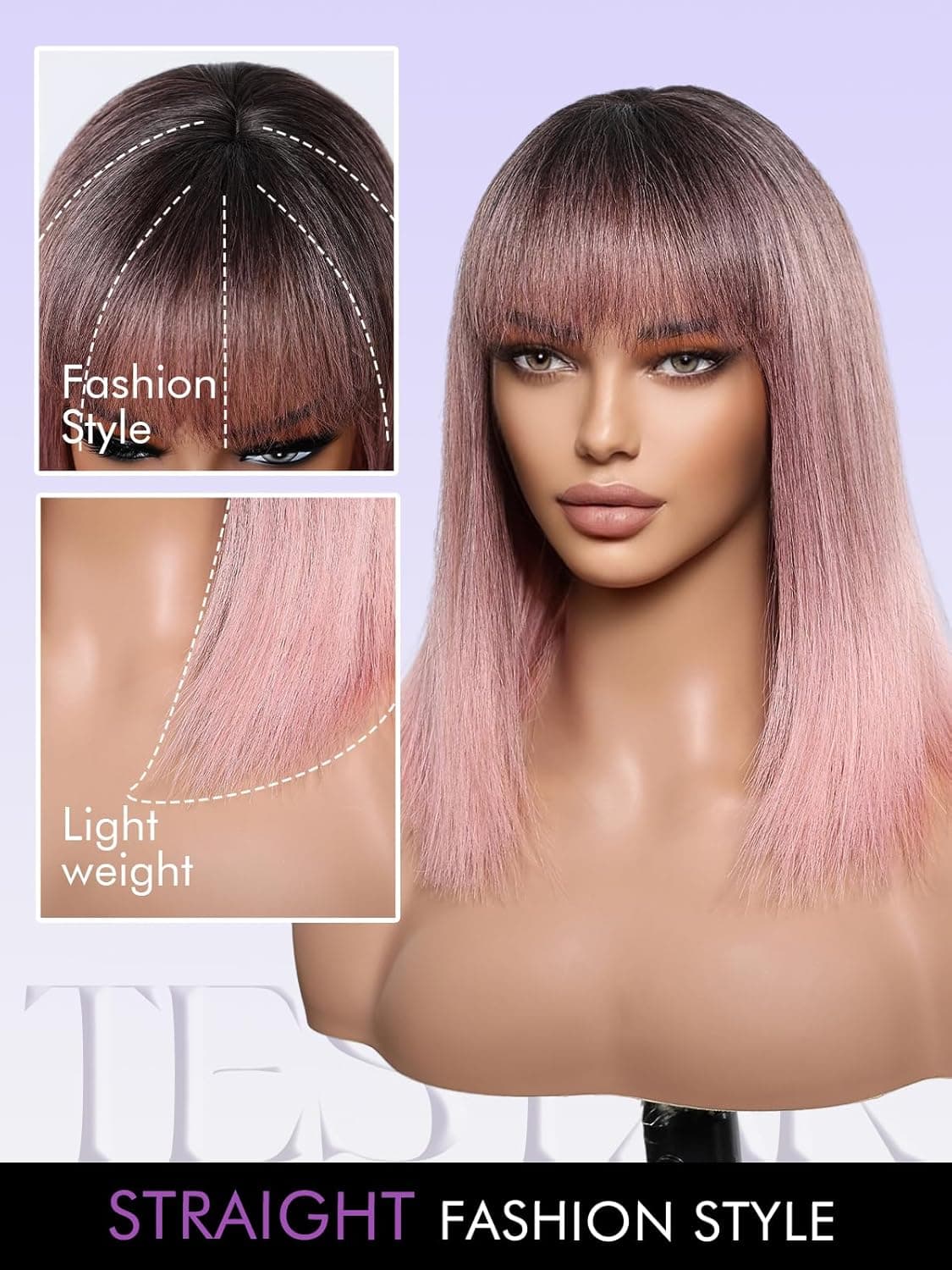 Bob Pink Beauty Full Wig - Thumbnail 5