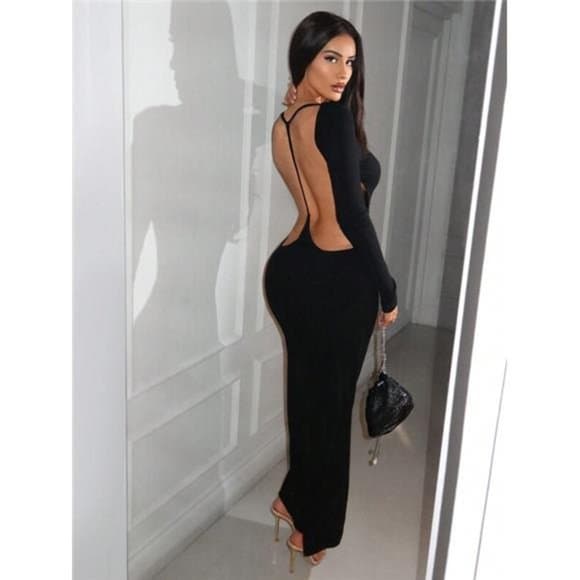 Solid Backless Bodycon Dress - Thumbnail 16