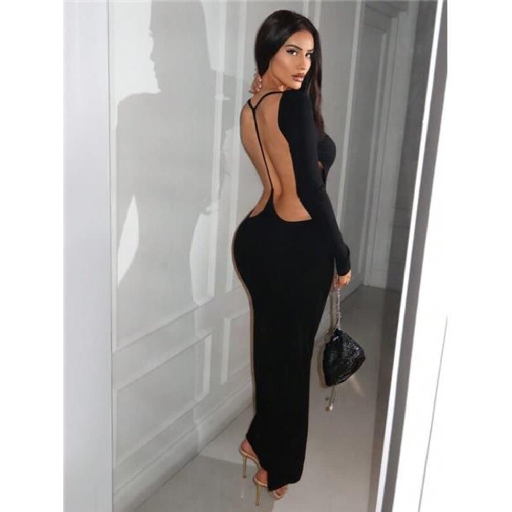 Solid Backless Bodycon Dress - Thumbnail 15