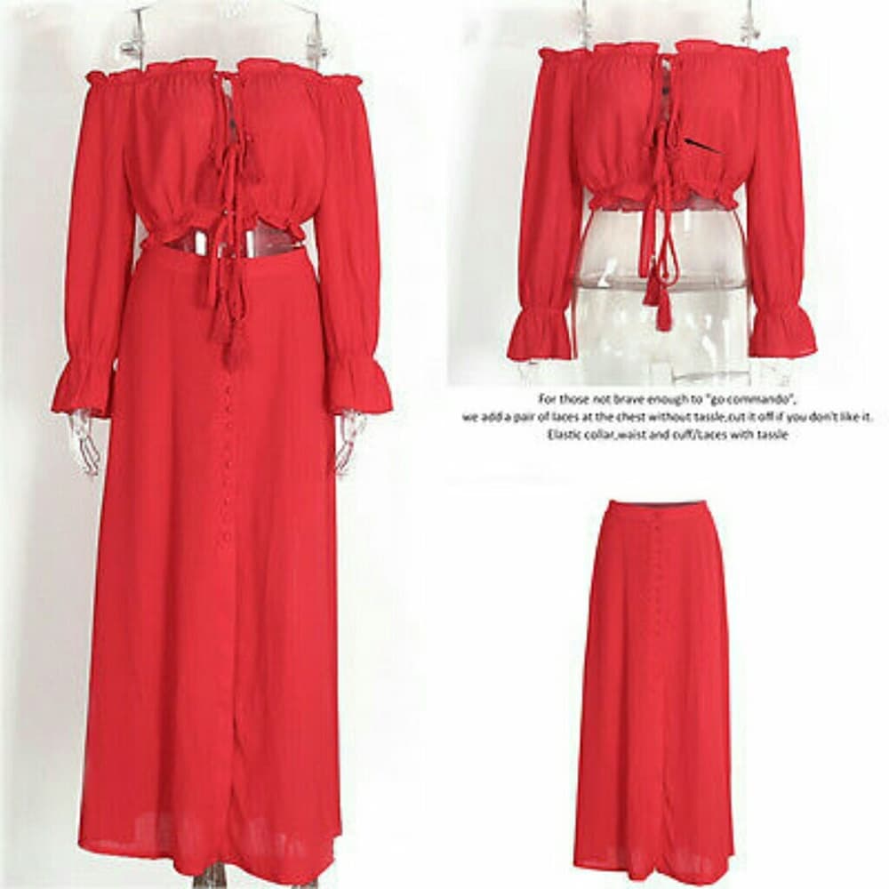 Red Beauty Crop 2 piece Maxi Dress - Thumbnail 3