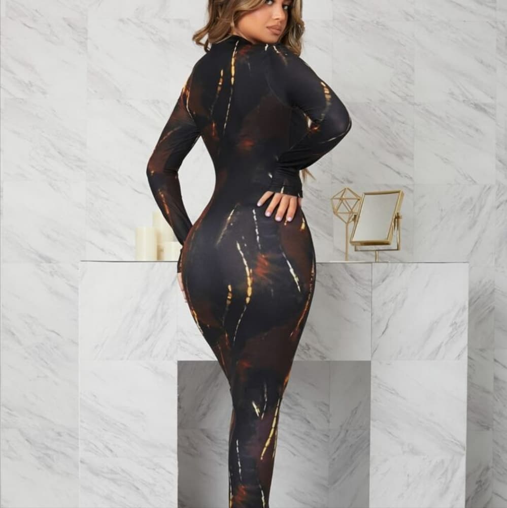 Zip Half Placket Tie Dye Bodycon DressBodycon Dress - Thumbnail 5