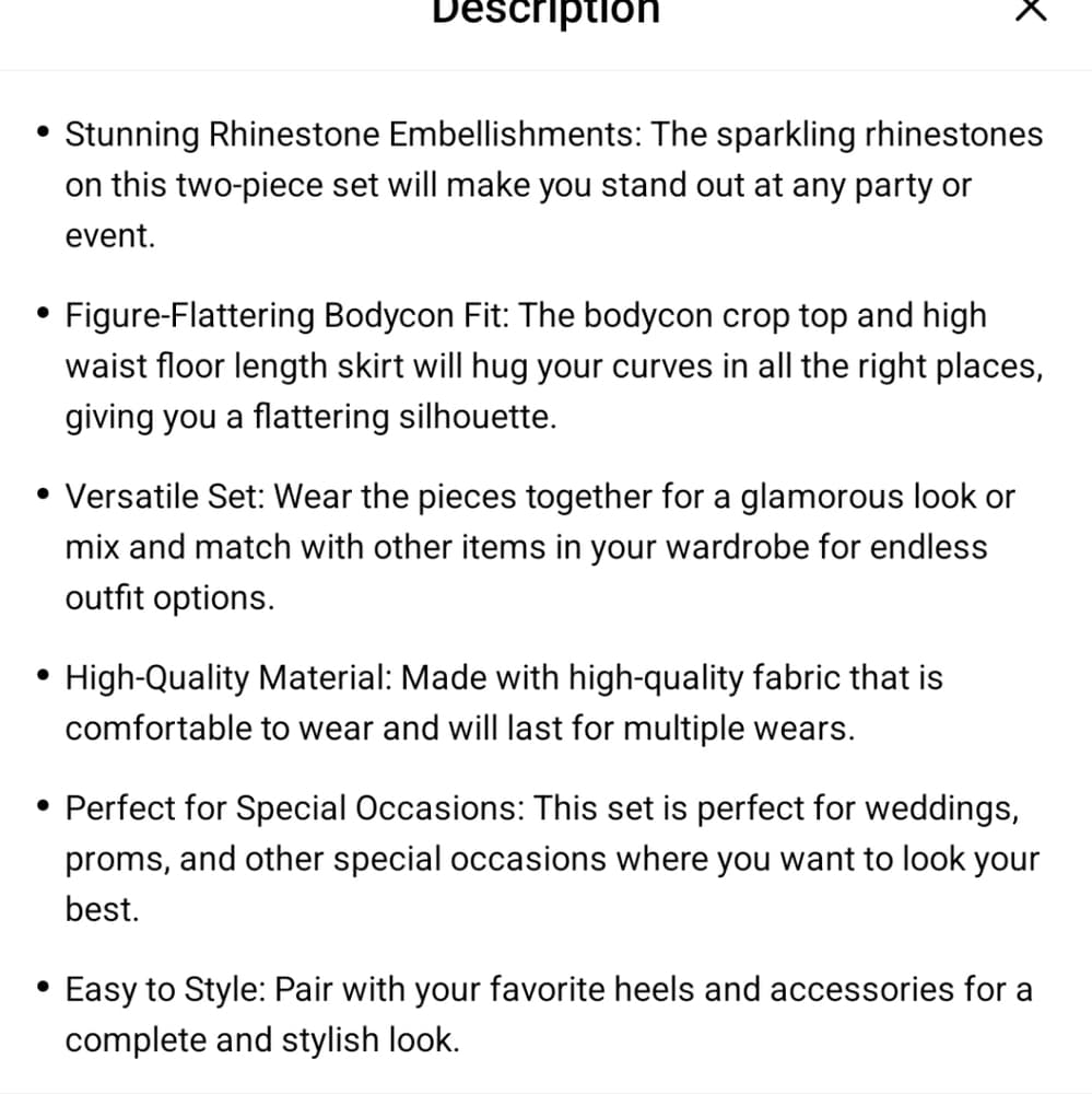 Party Rhinestone Two-piece Set, Bodycon Crop Top & High Waist Floor Length Skirt - Thumbnail 4
