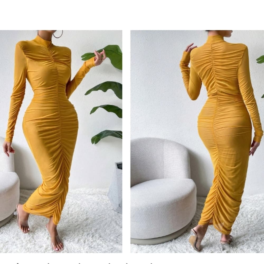 Mock Neck Ruched Bodycon Dress