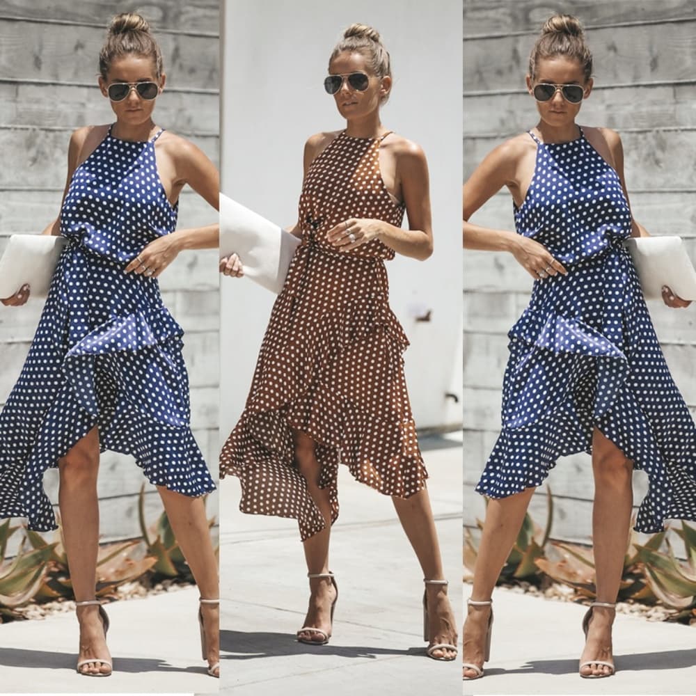 Polka Dot Long Mai Beauty Dress - Thumbnail 2