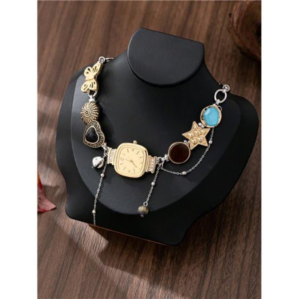 1pc Y2K Style Multi-Element Necklace With Watch/Heart/Star/Butterfly Charms,