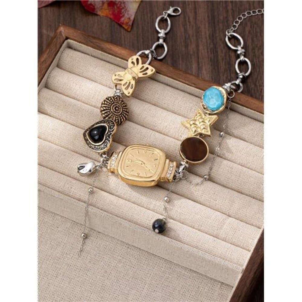 1pc Y2K Style Multi-Element Necklace With Watch/Heart/Star/Butterfly Charms, - Thumbnail 4