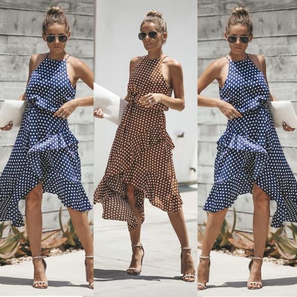 Polka Dot Long Mai Beauty Dress - Thumbnail 3
