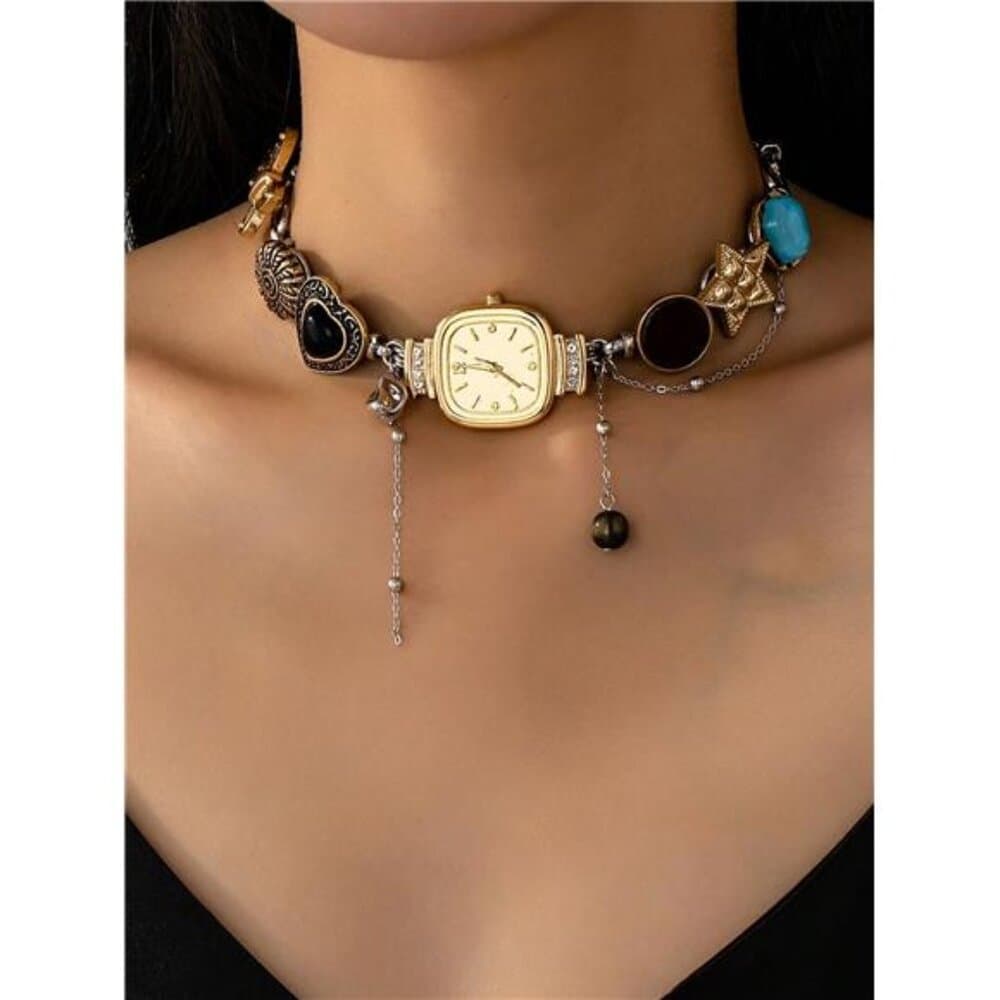 1pc Y2K Style Multi-Element Necklace With Watch/Heart/Star/Butterfly Charms, - Thumbnail 6