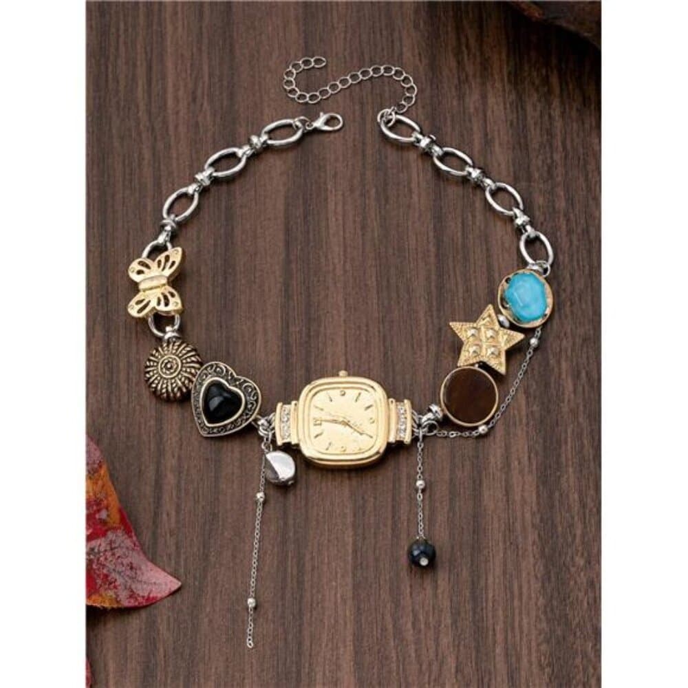 1pc Y2K Style Multi-Element Necklace With Watch/Heart/Star/Butterfly Charms, - Thumbnail 2