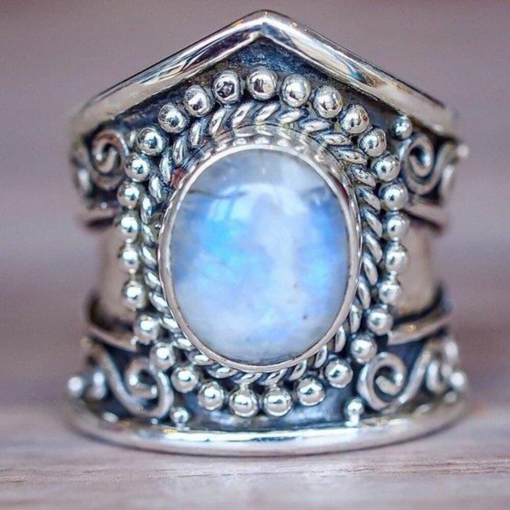 *NEW Vintage Moonstone 925 Silver Wide Band Ring - Thumbnail 10