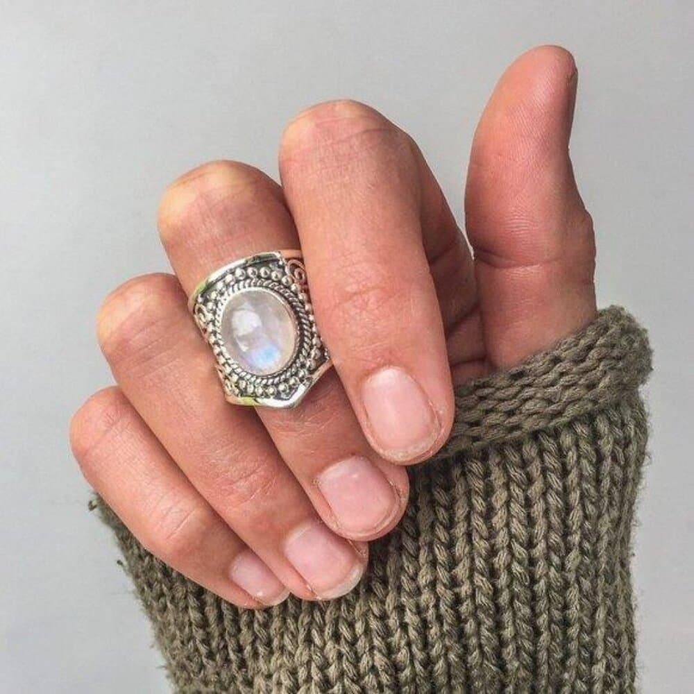 *NEW Vintage Moonstone 925 Silver Wide Band Ring - Thumbnail 7