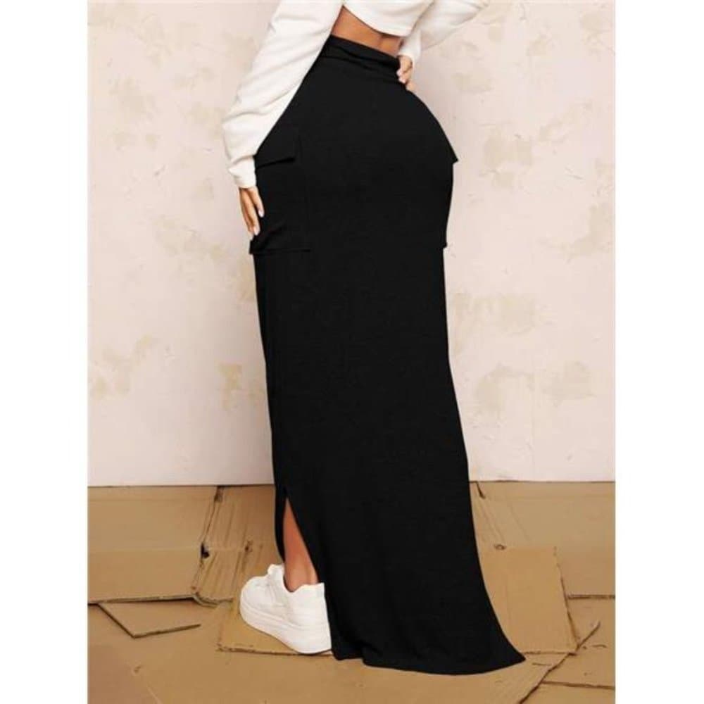 Ruched Flap Pocket Split Hem Skirt - Thumbnail 11