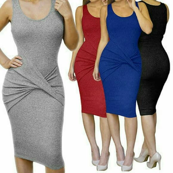 Sexy Midi Bodycon Dress - Thumbnail 4