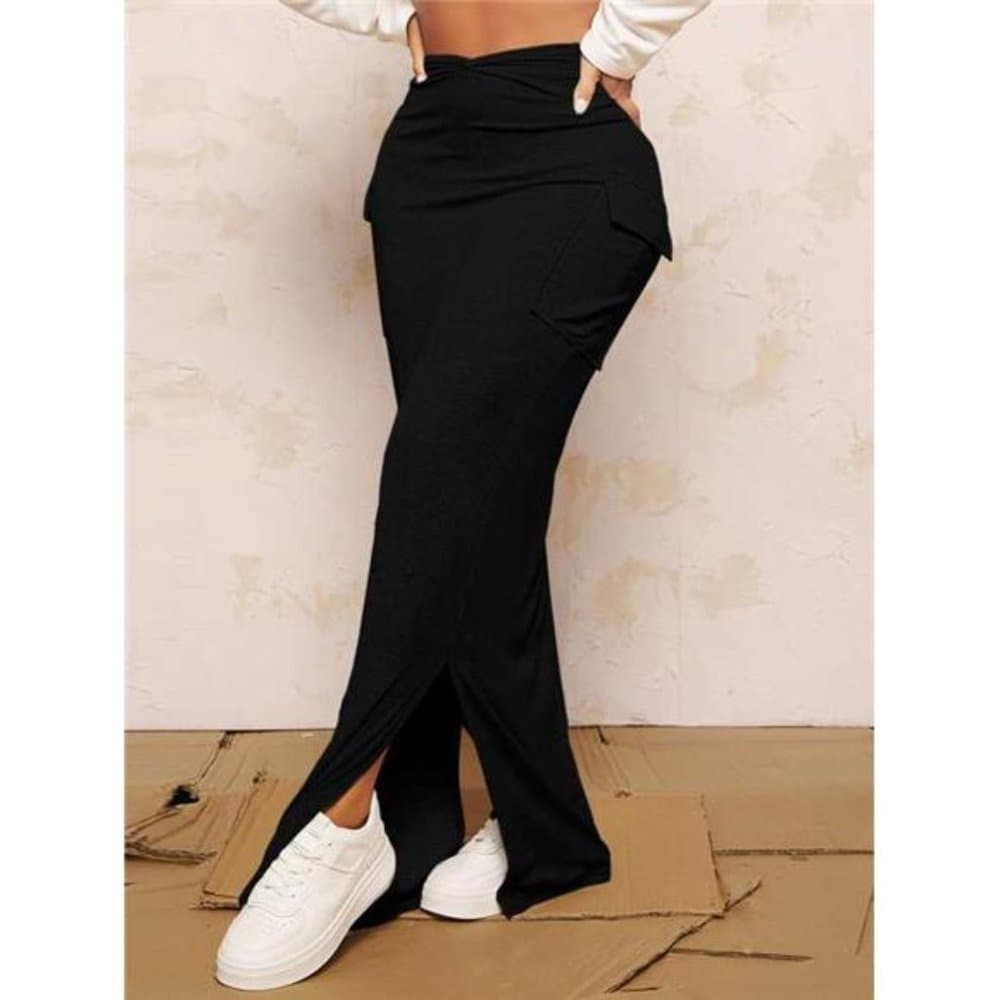 Ruched Flap Pocket Split Hem Skirt - Thumbnail 6