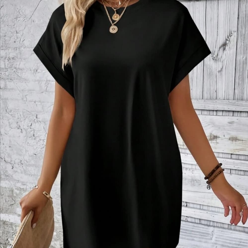 Solid Batwing Sleeve Hidden Pocket Tee Dress - Thumbnail 5