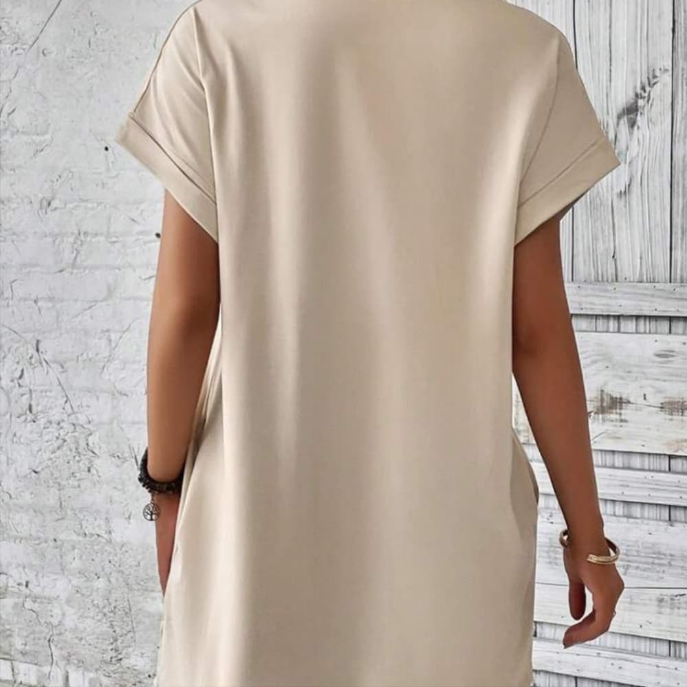 Solid Batwing Sleeve Hidden Pocket Tee Dress - Thumbnail 7
