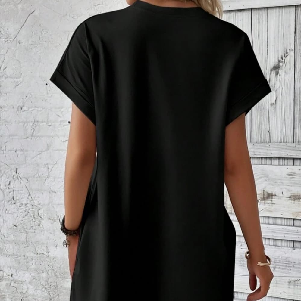Solid Batwing Sleeve Hidden Pocket Tee Dress - Thumbnail 3