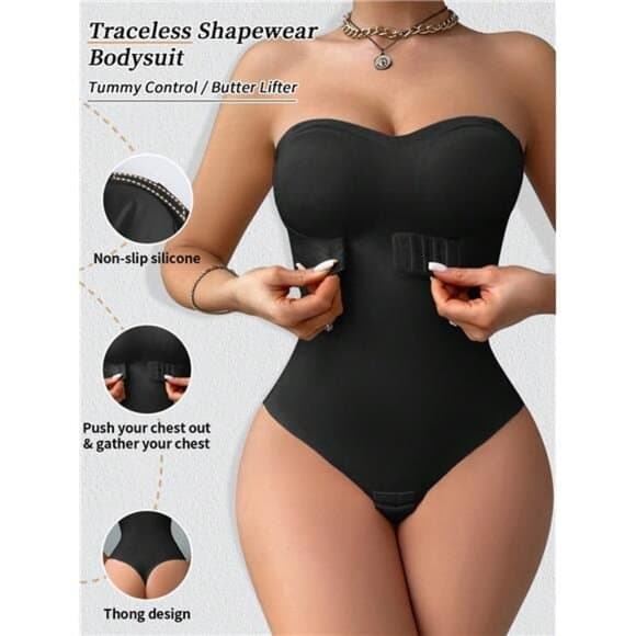 Women's Seamless Bodysuit Strapless Front Closure Anti-Slip Waist Abdomen - Thumbnail 7