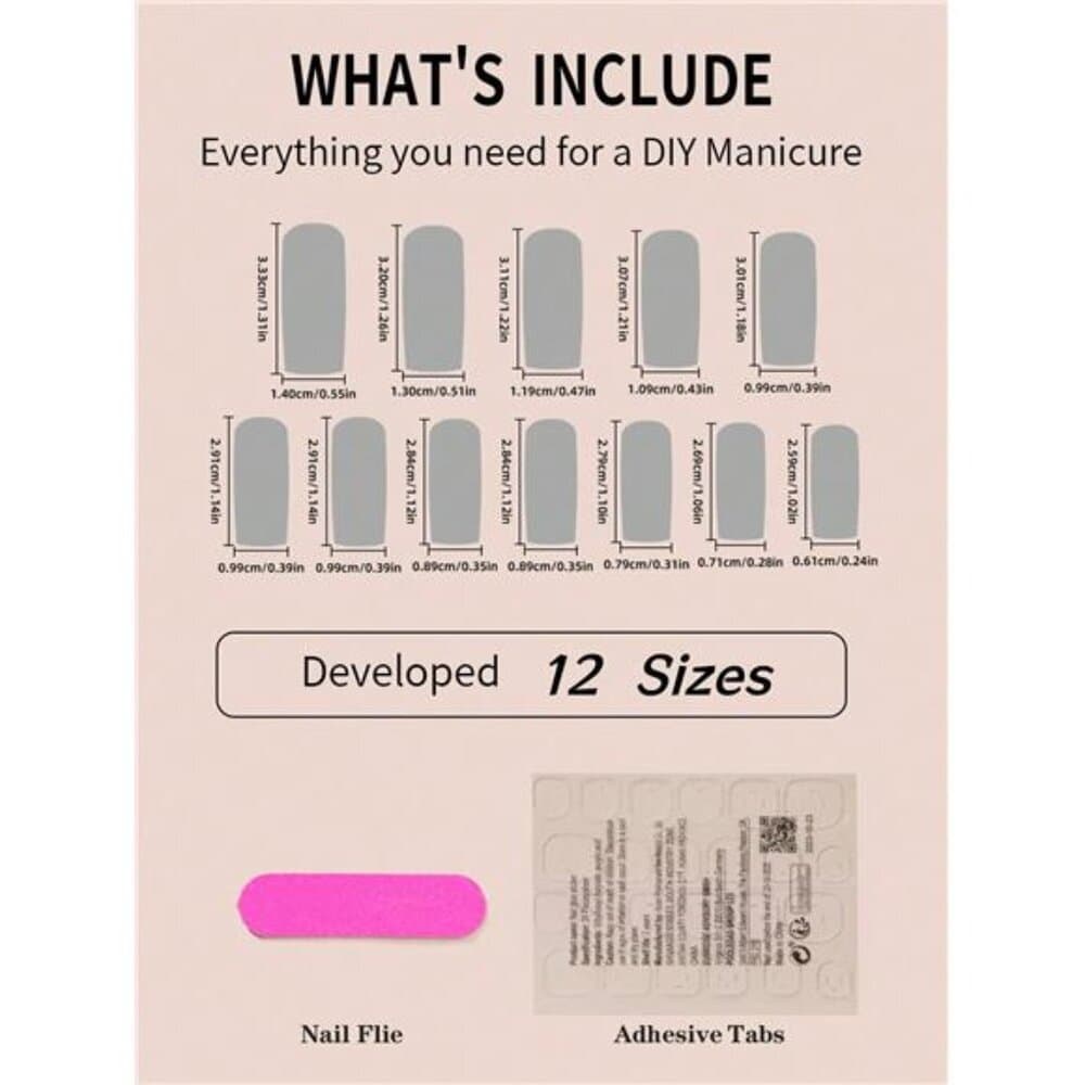 24pcs Y2K Style Pink Rectangle Press-On Nails, Black French Tip, Butterfly & - Thumbnail 4