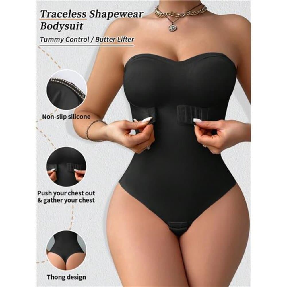 Women's Seamless Bodysuit Strapless Front Closure Anti-Slip Waist Abdomen - Thumbnail 6