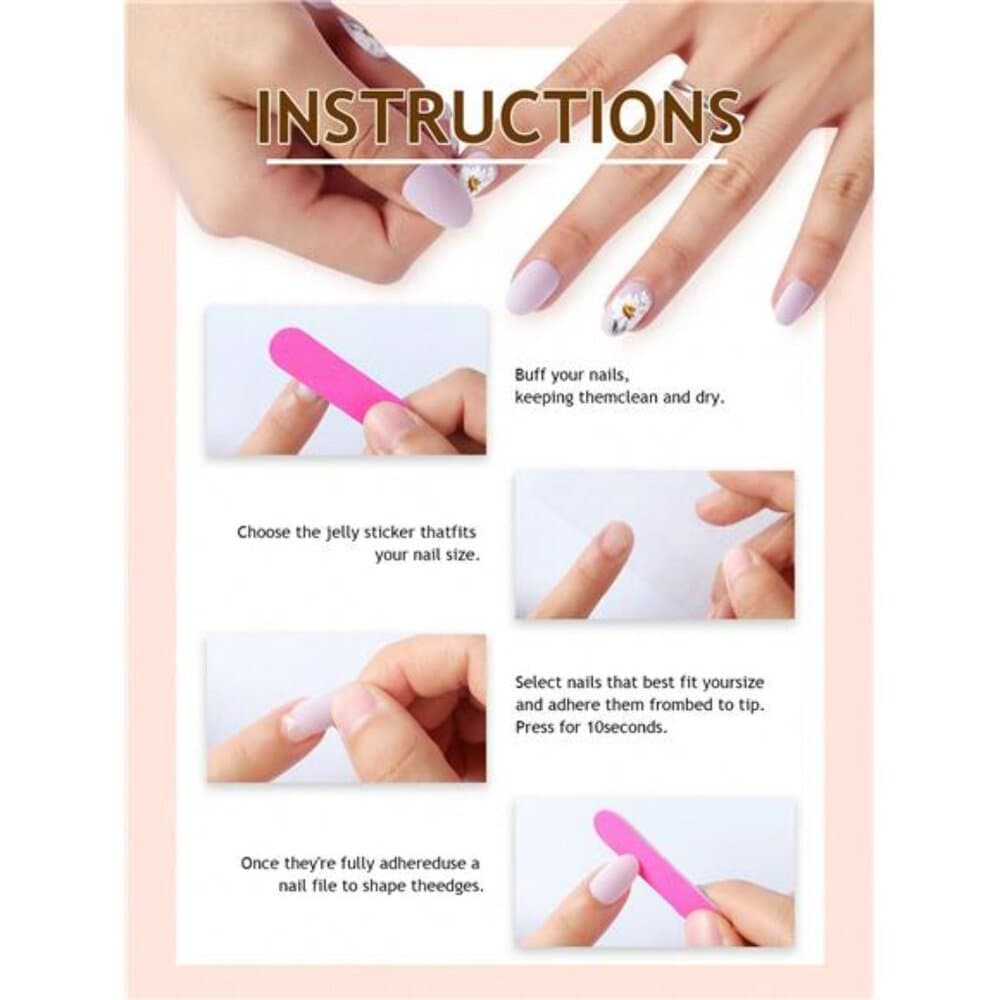 24pcs Floral & Glitter Decor Nail Strips, Tube-Shaped Fake Nails, Suitable For - Thumbnail 4