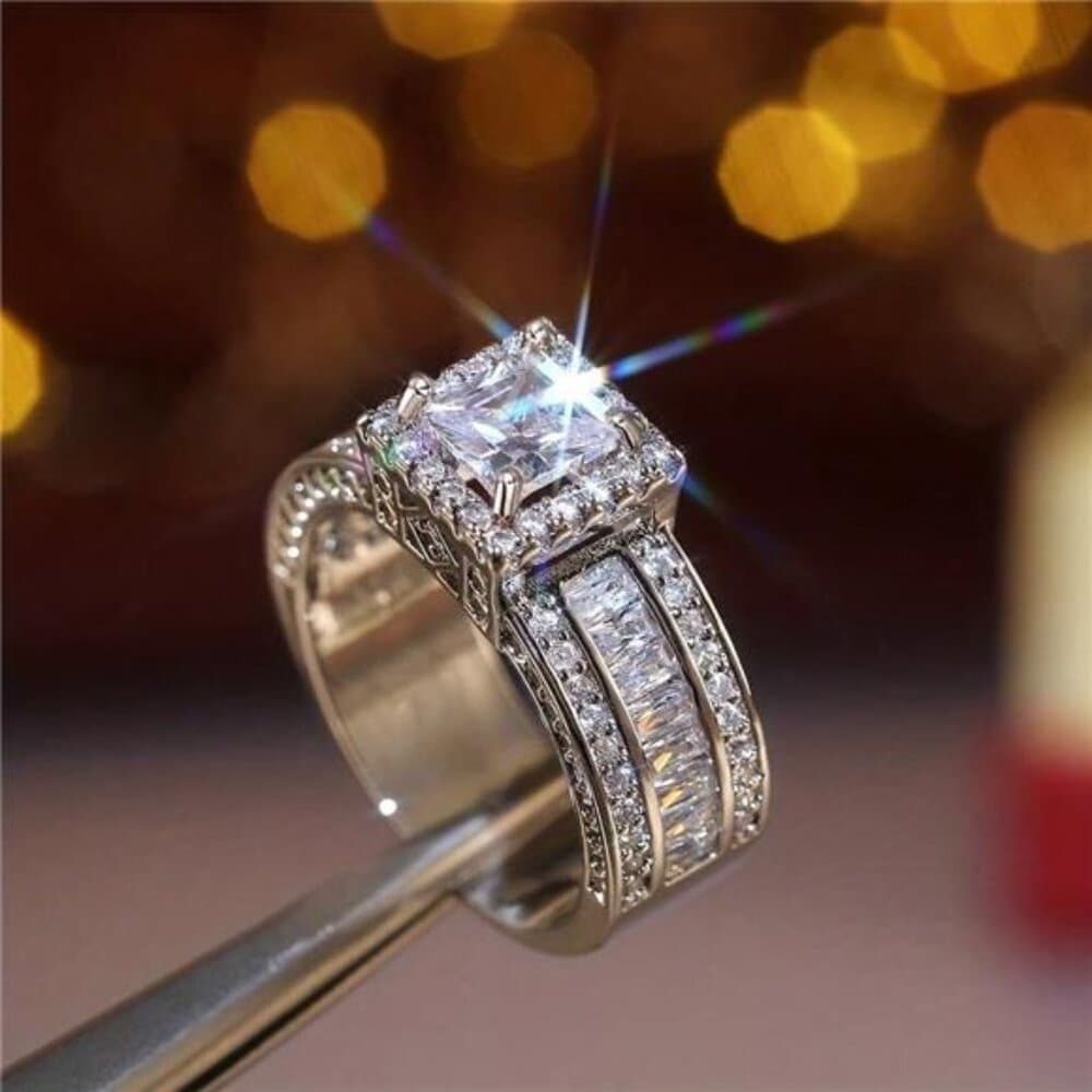 Elegant Silver-Plated Halo Promise Ring, Set With Luxurious Cubic Zirconia - Thumbnail 4