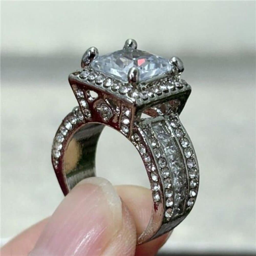 Elegant Silver-Plated Halo Promise Ring, Set With Luxurious Cubic Zirconia - Thumbnail 12