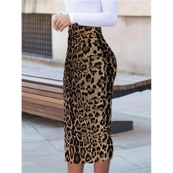 Women Summer Fashionable Leopard Print Bodycon Skirt - Thumbnail 5
