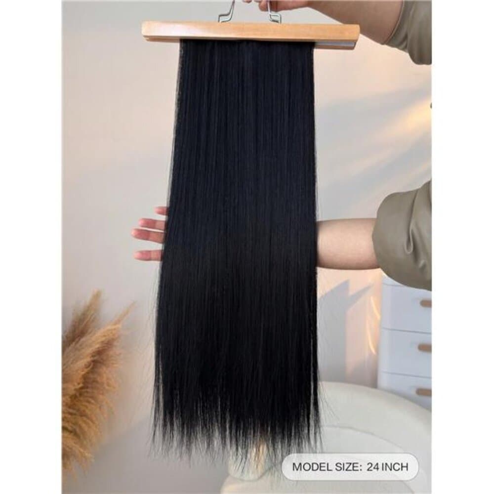 16 Clips 22 Inch 7pcs Black Straight Synthetic Hair Extensions For Women - Thumbnail 3