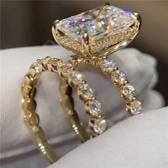 2pcs Luxury Women's Engagement Rings Set With Zirconia Stones - Thumbnail 17