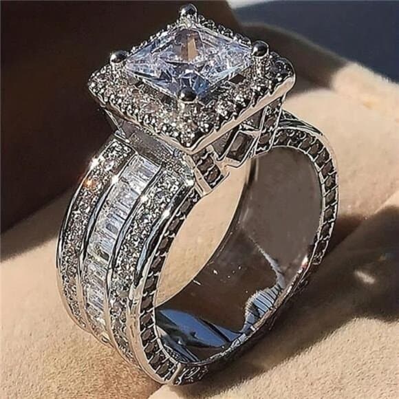 Elegant Silver-Plated Halo Promise Ring, Set With Luxurious Cubic Zirconia - Thumbnail 17