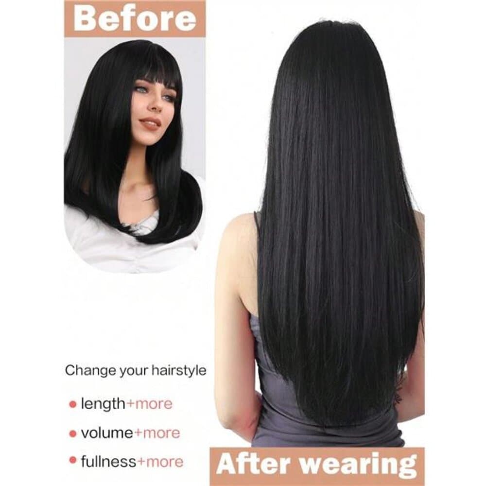 16 Clips 22 Inch 7pcs Black Straight Synthetic Hair Extensions For Women - Thumbnail 8