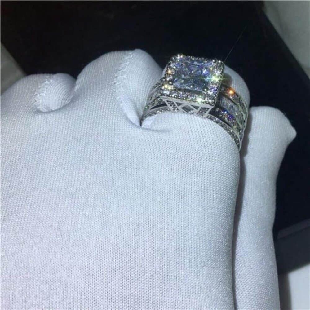 Elegant Silver-Plated Halo Promise Ring, Set With Luxurious Cubic Zirconia - Thumbnail 2