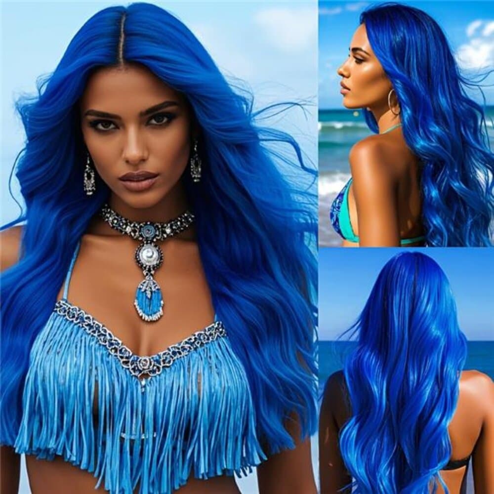 Blue 28 Inch Curly Wig, Fashion - Thumbnail 6