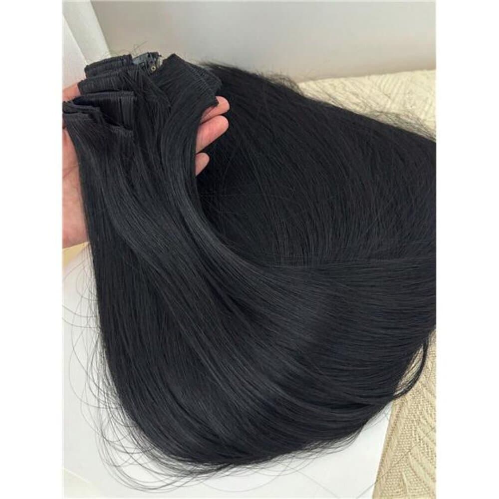 16 Clips 22 Inch 7pcs Black Straight Synthetic Hair Extensions For Women - Thumbnail 5