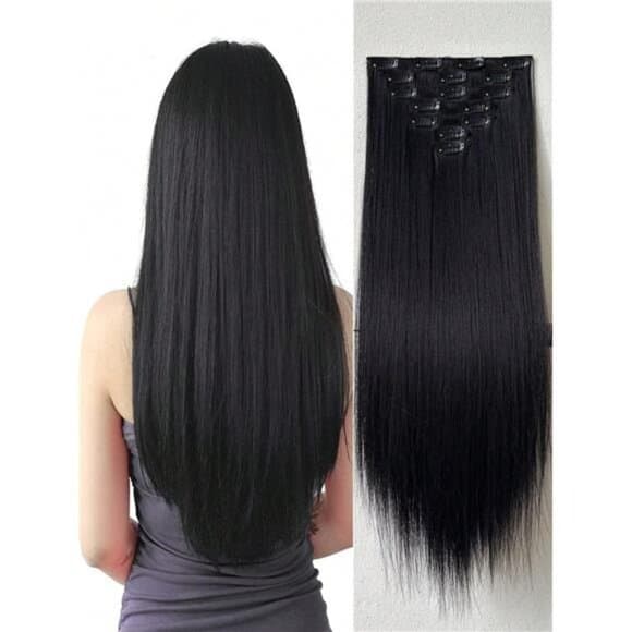 16 Clips 22 Inch 7pcs Black Straight Synthetic Hair Extensions For Women - Thumbnail 11
