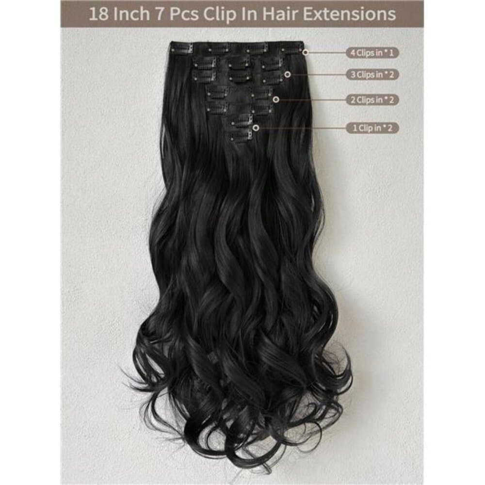 16 Clips 22 Inch 7pcs Black Long Wavy Clip-In Hair Extensions For Women, - Thumbnail 5