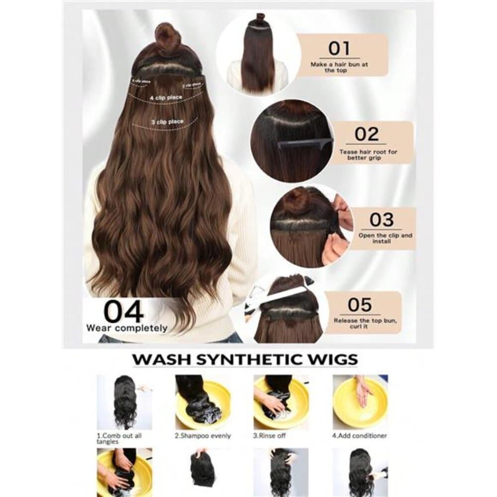16 Clips 22 Inch 7pcs/Set Golden Straight Synthetic Hair Extensions For Women - Thumbnail 10