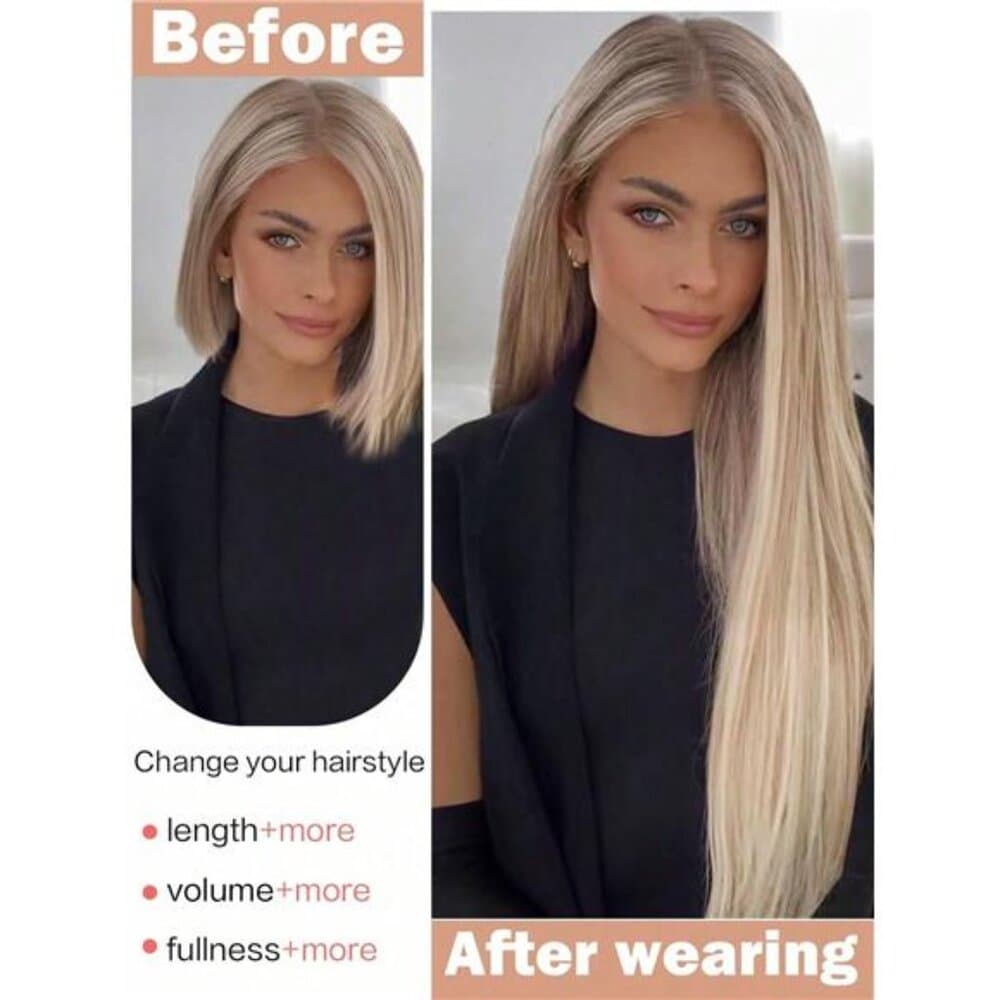 16 Clips 22 Inch 7pcs/Set Golden Straight Synthetic Hair Extensions For Women - Thumbnail 8