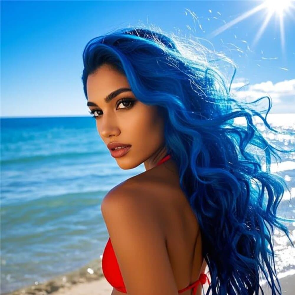 Blue 28 Inch Curly Wig, Fashion - Thumbnail 2