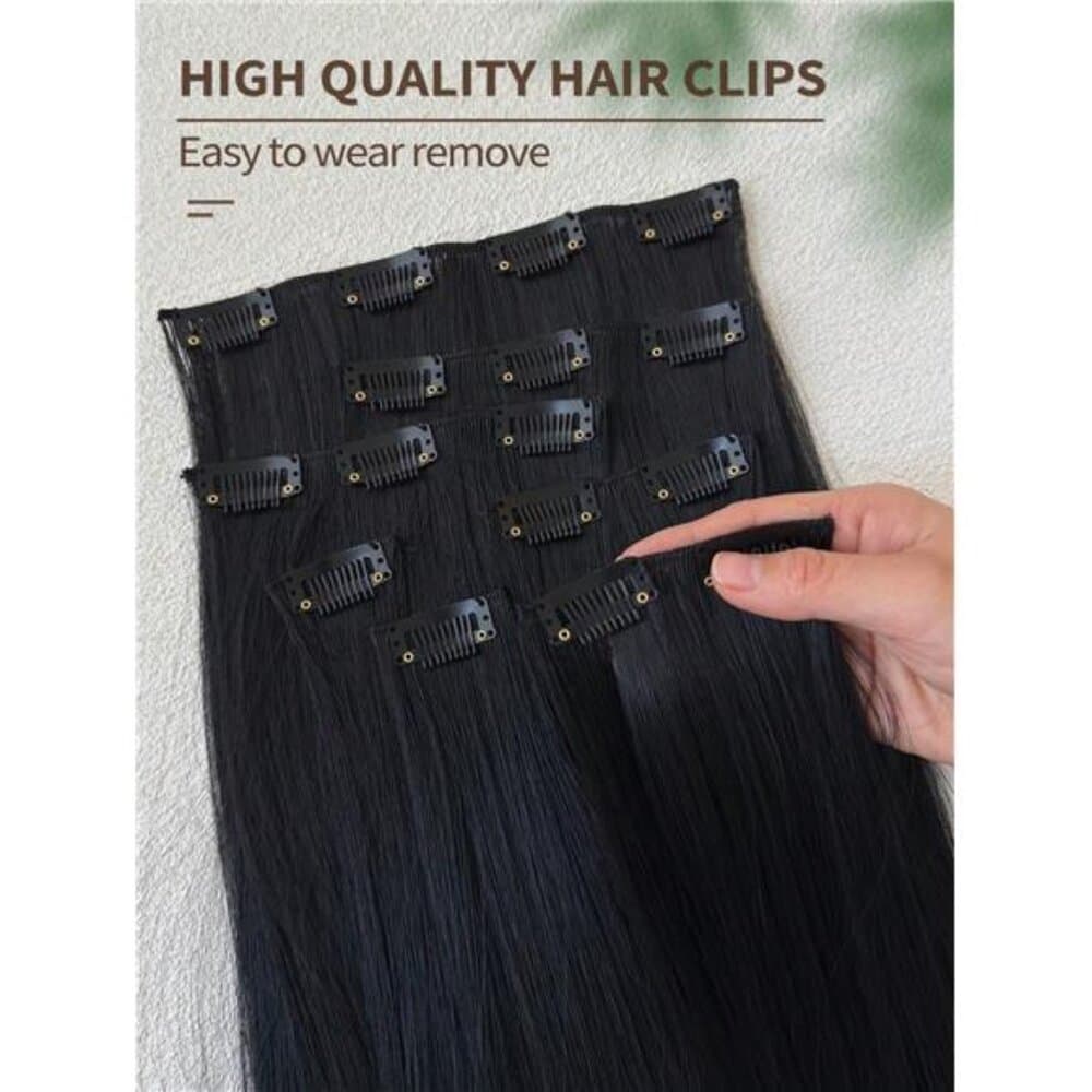 16 Clips 22 Inch 7pcs Black Straight Synthetic Hair Extensions For Women - Thumbnail 7