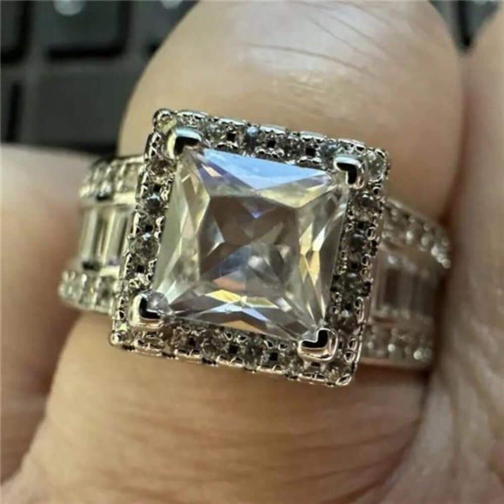 Elegant Silver-Plated Halo Promise Ring, Set With Luxurious Cubic Zirconia - Thumbnail 7
