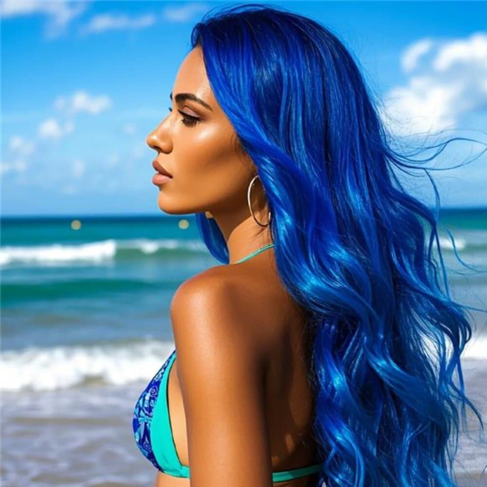 Blue 28 Inch Curly Wig, Fashion - Thumbnail 3